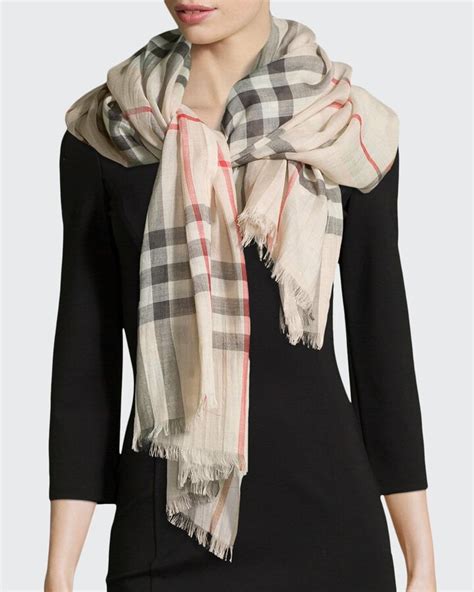 Burberry Giant Check Gauze Scarf, Stone 